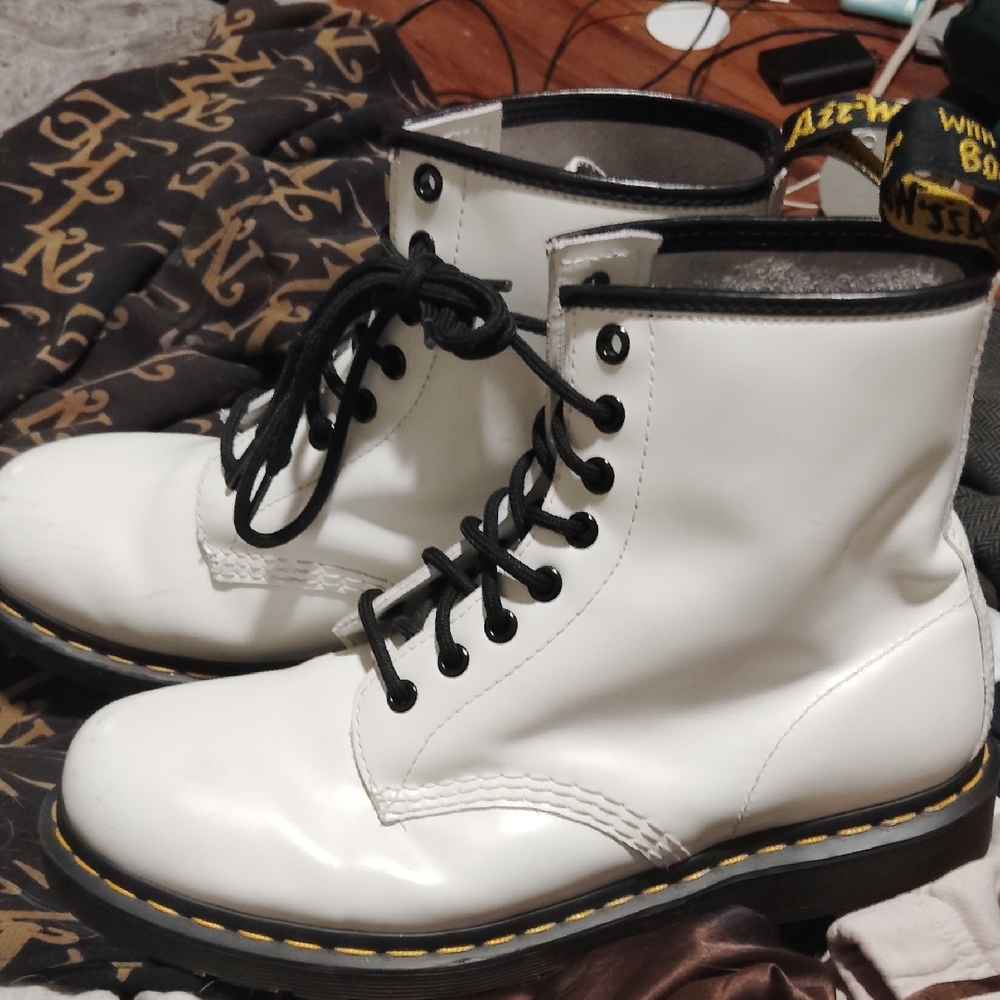 Dr. Martens White Combat Boots with Chunky Sole